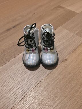 The Children's Place Holographic Silver Lace-Up Kids Boots with Bead Detail